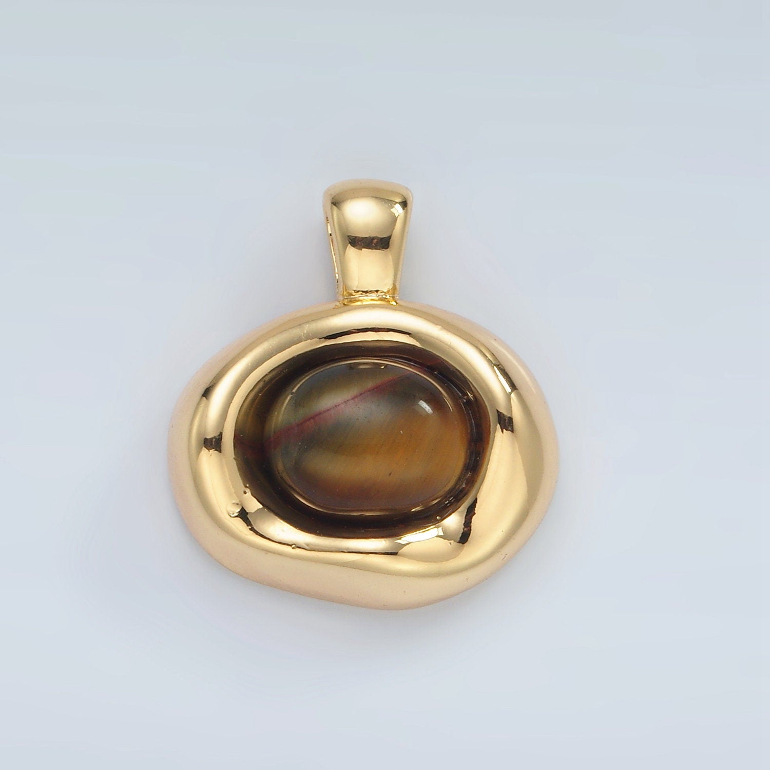 14K Gold Filled Tiger Eye Gemstone Oval Molten Bezel Pendant | H876