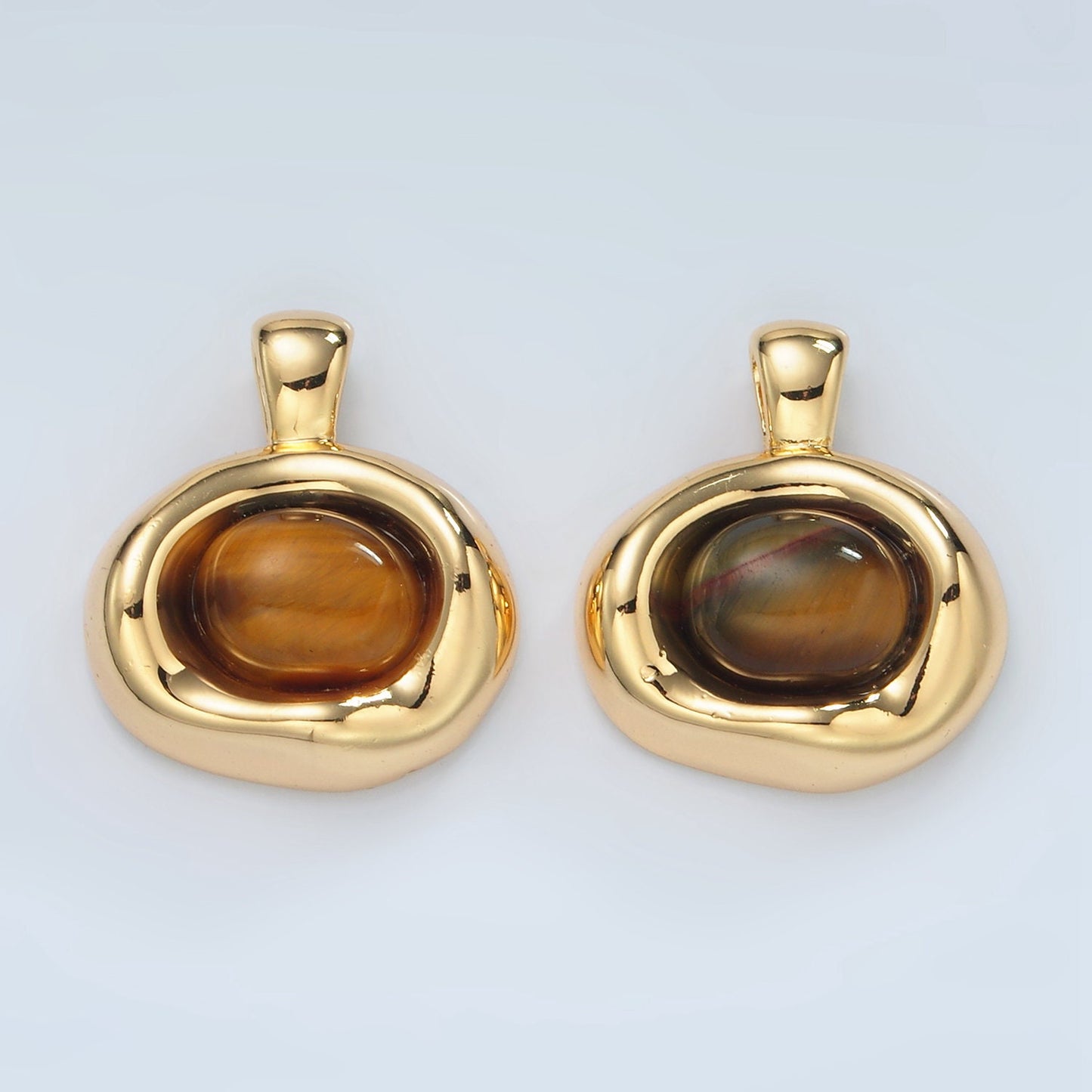 14K Gold Filled Tiger Eye Gemstone Oval Molten Bezel Pendant | H876