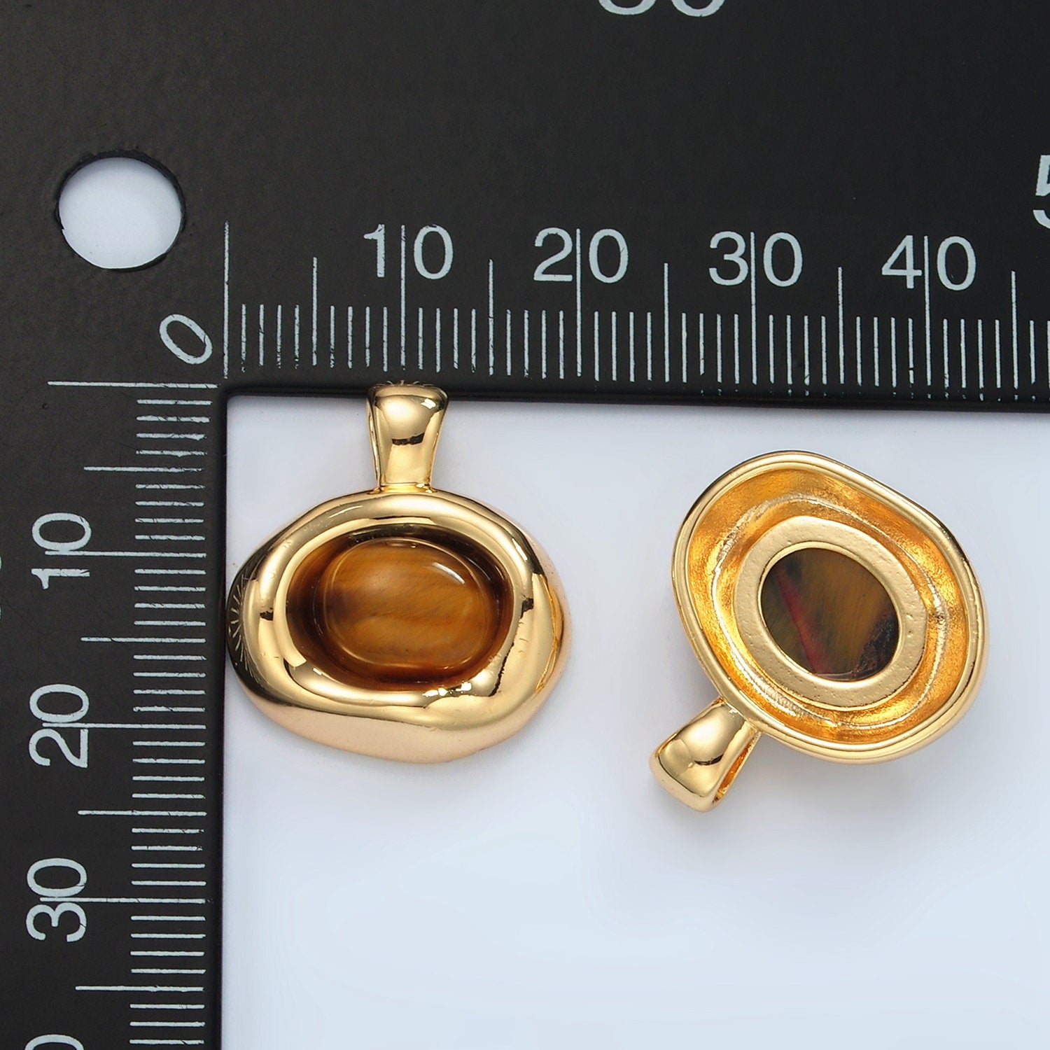 14K Gold Filled Tiger Eye Gemstone Oval Molten Bezel Pendant | H876