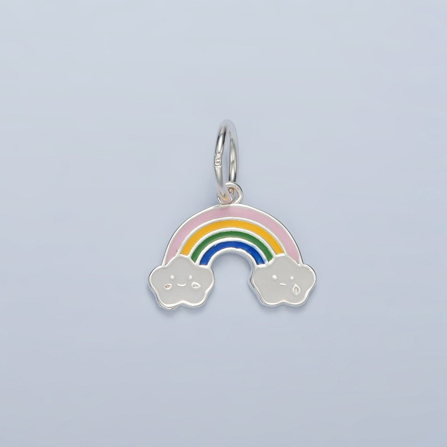 Mini Sterling Silver Rainbow Charm with Happy Cloud for Bracelet Earring Necklace Component s925 Silver Findings Enamel SL506