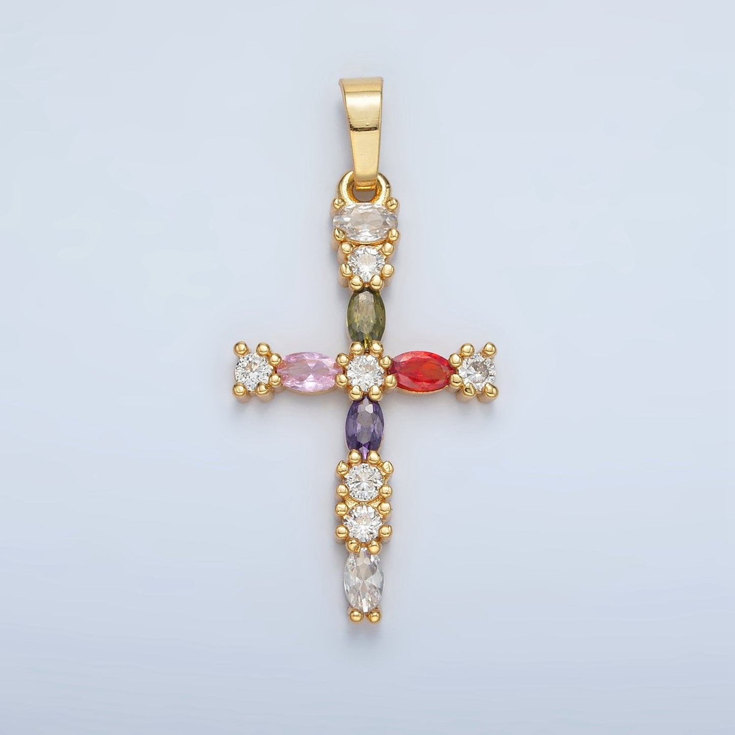 Gold Multicolor CZ 35mm Religious Cross Pendant | I-252