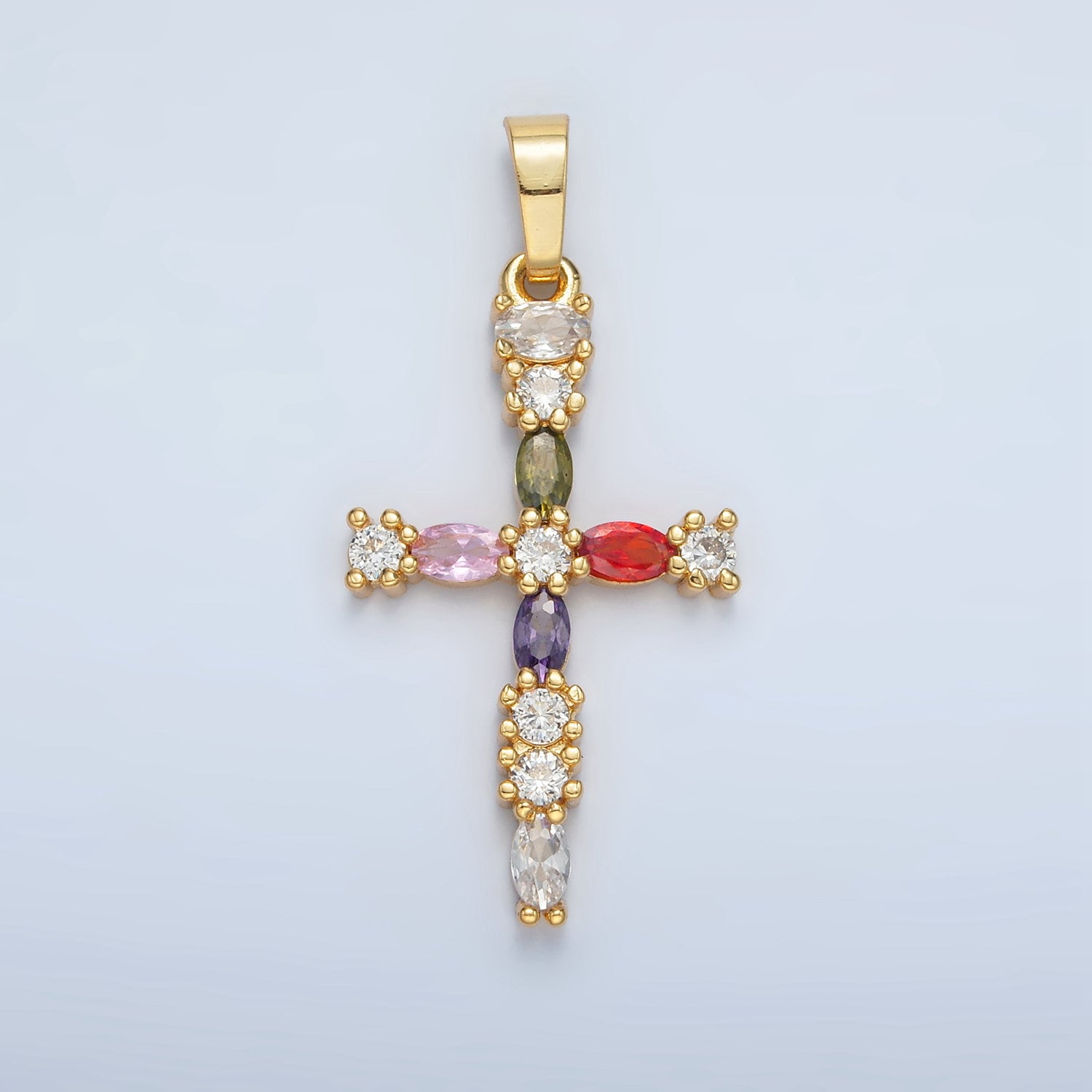Gold Multicolor CZ 35mm Religious Cross Pendant | I-252