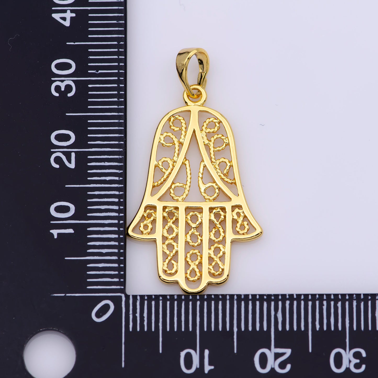 24K Gold Filled Hamsa Hand PENDANT, Hand of Fatima Charm, Hamesh Hand, Filigree Hand of Miriam Amulet Protection Jewelry I-679