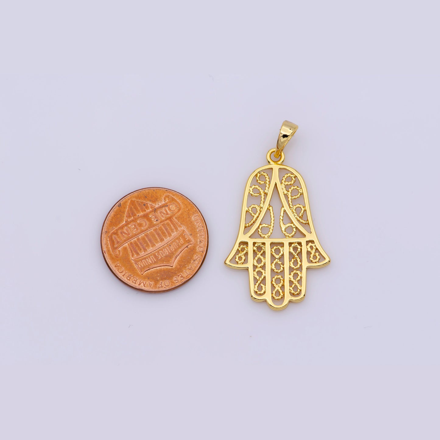 24K Gold Filled Hamsa Hand PENDANT, Hand of Fatima Charm, Hamesh Hand, Filigree Hand of Miriam Amulet Protection Jewelry I-679