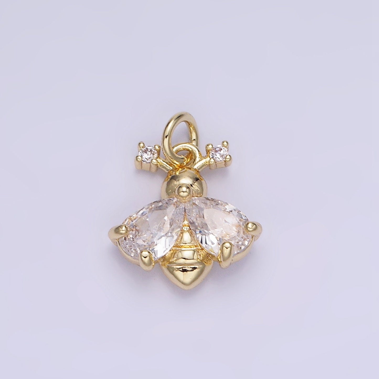 14K Gold Filled White, Orange CZ Bumble Queen Bee Insect Animal Charm | AG-730