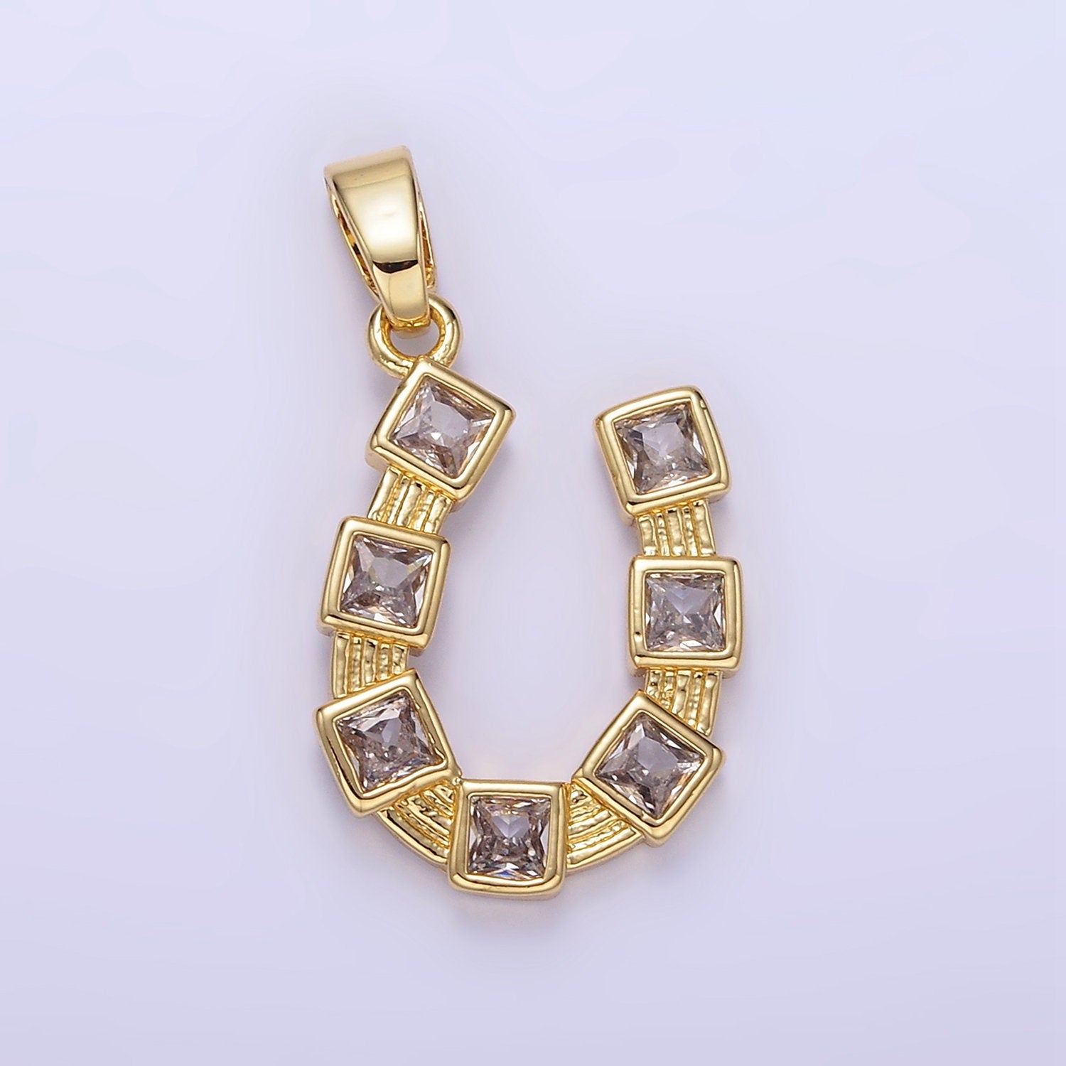 24K Gold Filled Horseshoe Pendant CZ Micro Pave, Cubic Zirconia Horse Shoe Charm for Lucky Charm Necklace Pendant Component | AA1349