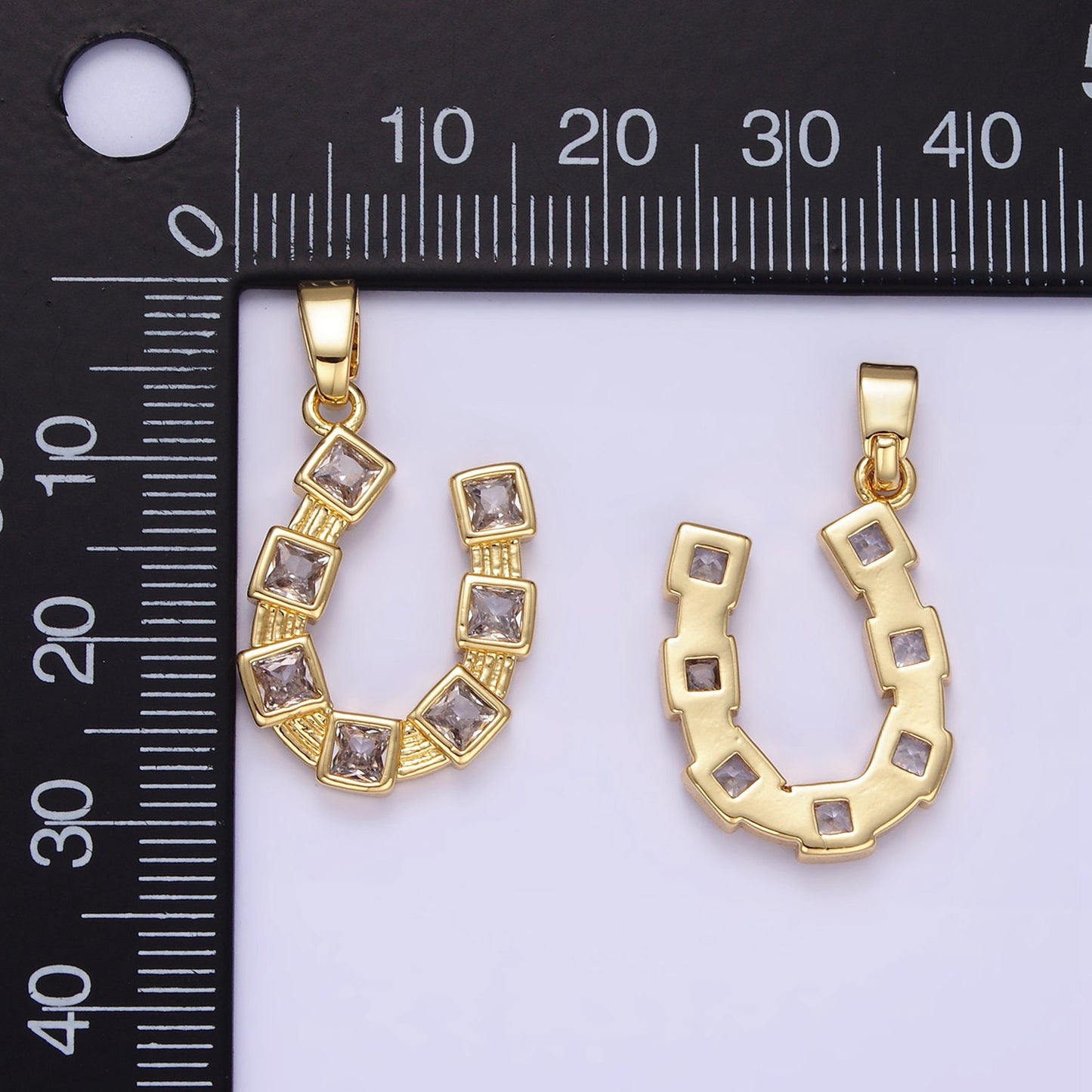 24K Gold Filled Horseshoe Pendant CZ Micro Pave, Cubic Zirconia Horse Shoe Charm for Lucky Charm Necklace Pendant Component | AA1349
