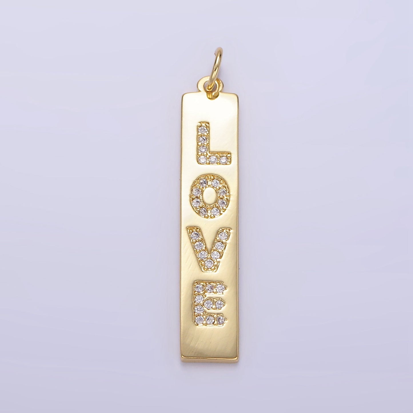 Micro Pave Love Tag Letters Gold Charm Long Tag Pendant Charm, Dainty Charm, For DIY Jewelry, 24k Gold Filled Charm E341