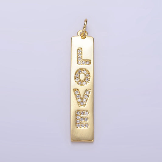 Micro Pave Love Tag Letters Gold Charm Long Tag Pendant Charm, Dainty Charm, For DIY Jewelry, 24k Gold Filled Charm E341