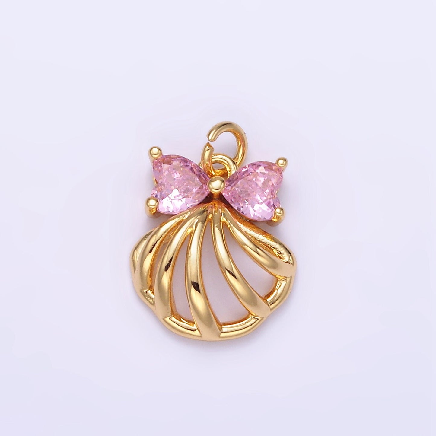 24K Gold Filled 13mm Clear Pink Cz Sea Shell Charm Open Shell Add-On Charm | AG-851