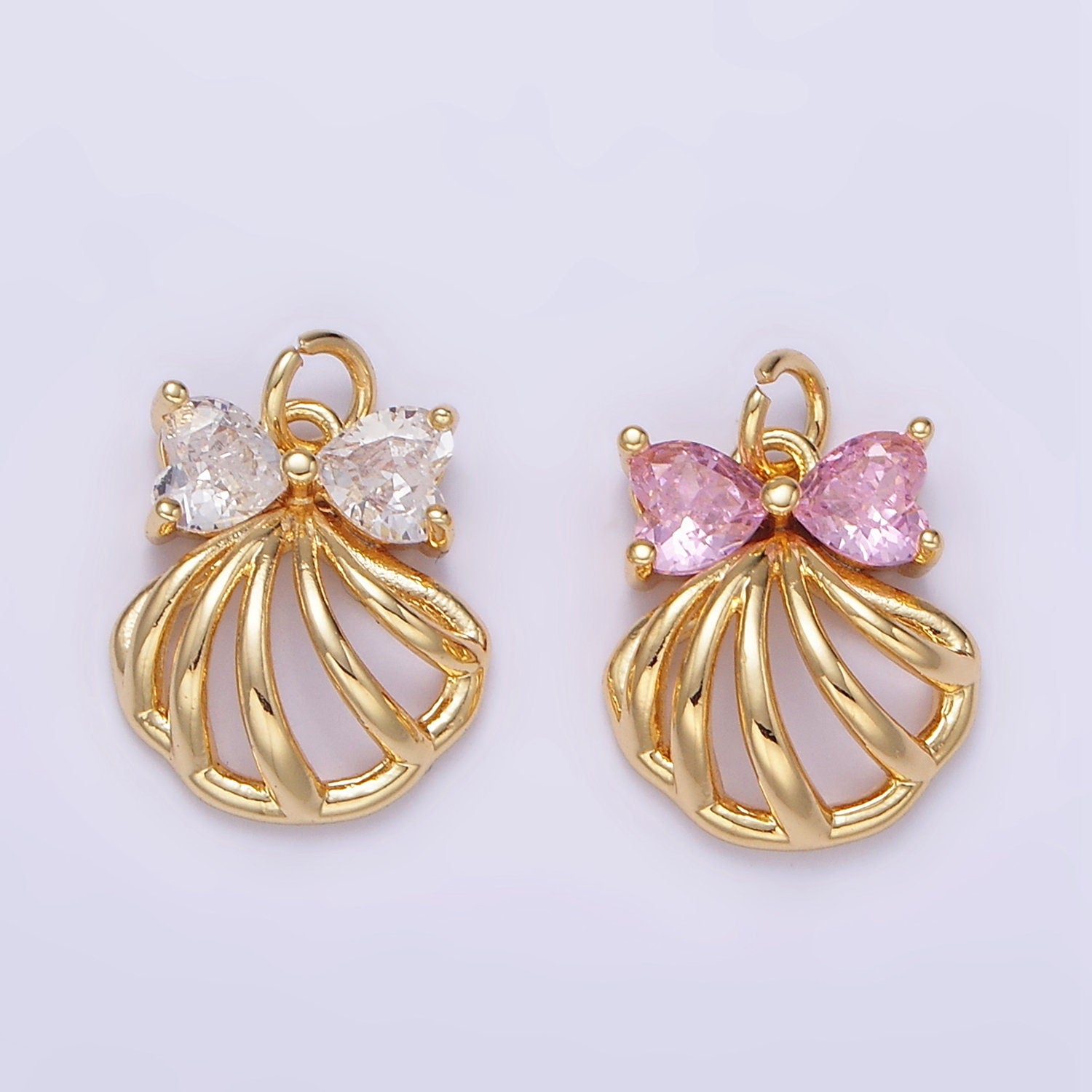 24K Gold Filled 13mm Clear Pink Cz Sea Shell Charm Open Shell Add-On Charm | AG-851