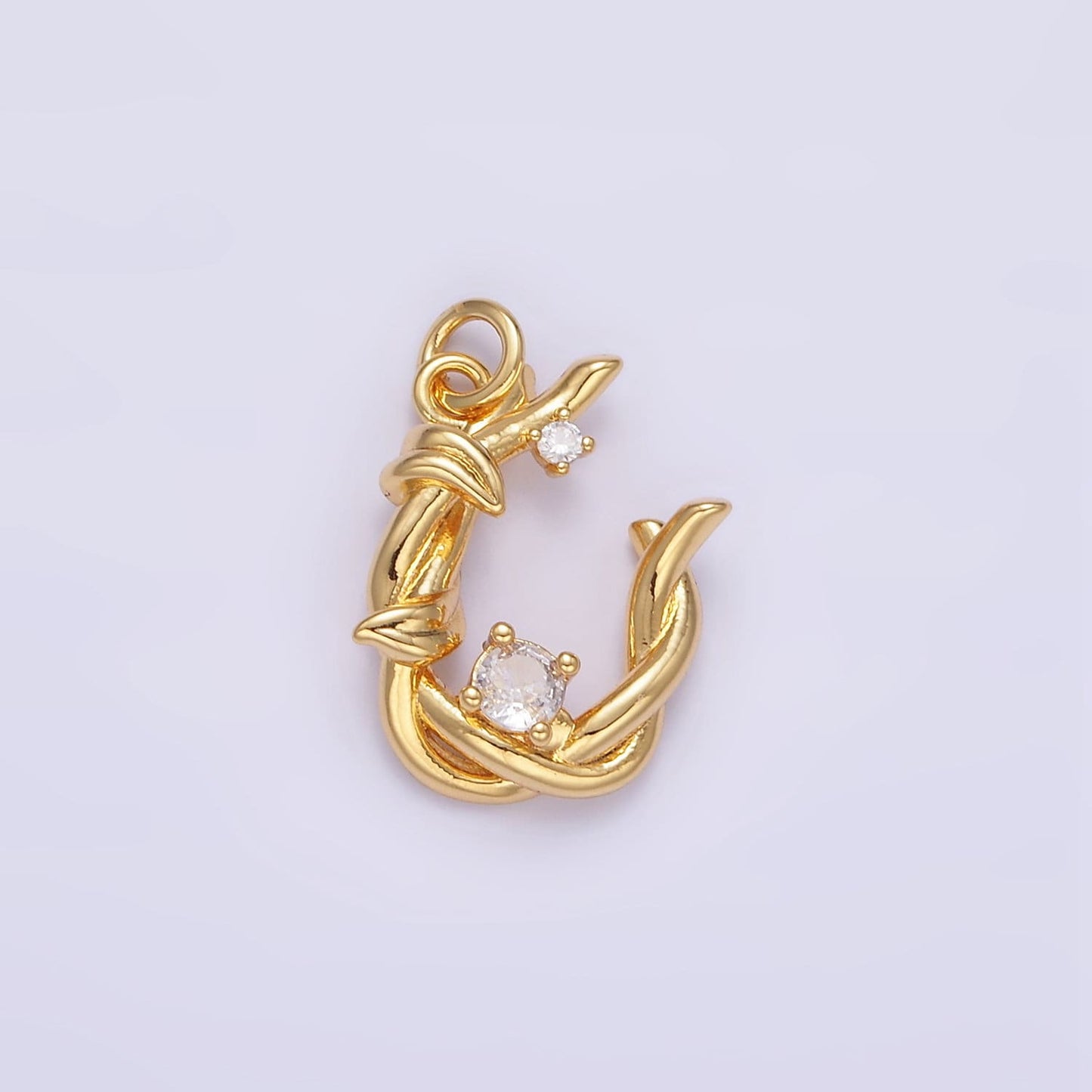 24K Gold Filled CZ U-Shaped Vine Horseshoe Charm in Gold & Silver | AG846
