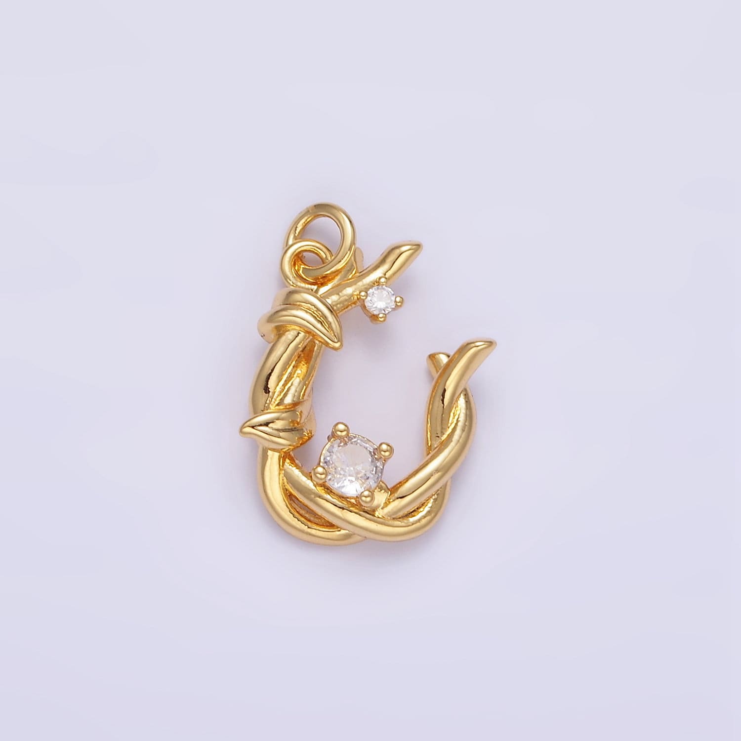 24K Gold Filled CZ U-Shaped Vine Horseshoe Charm in Gold & Silver | AG846