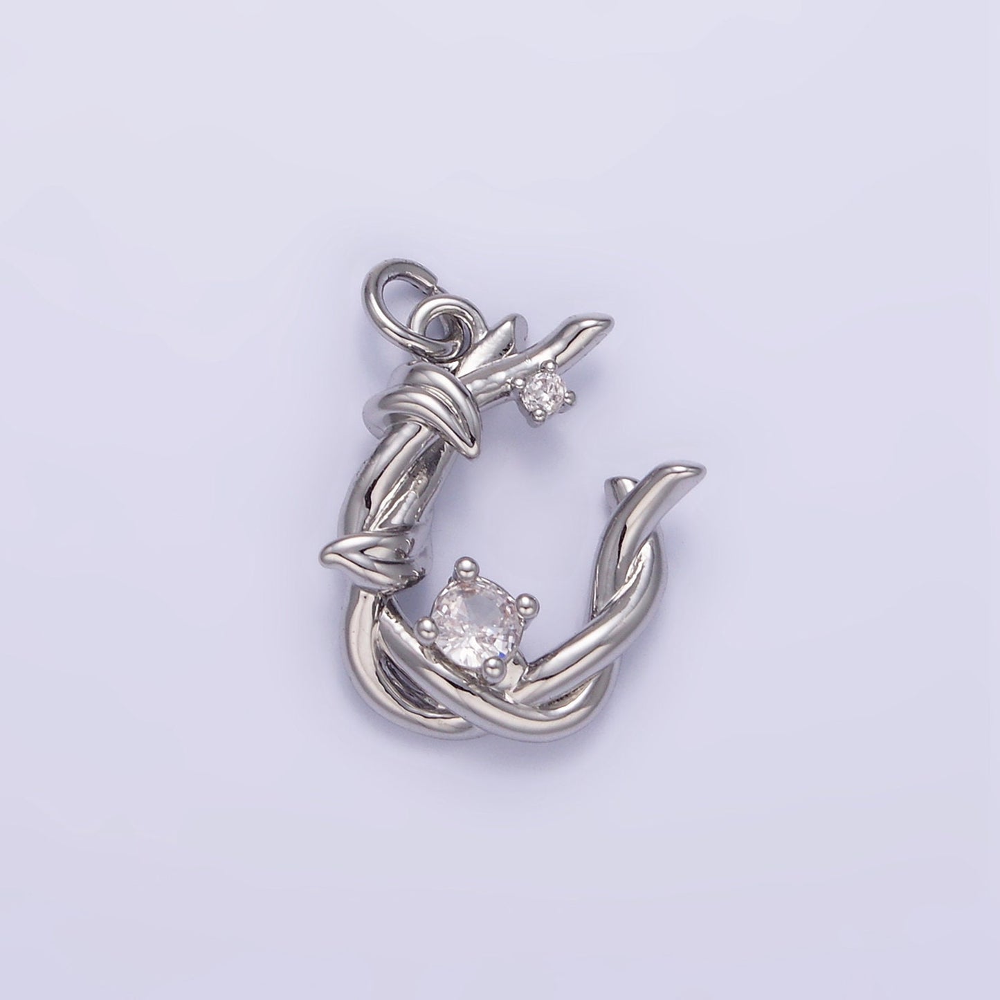 24K Gold Filled CZ U-Shaped Vine Horseshoe Charm in Gold & Silver | AG846