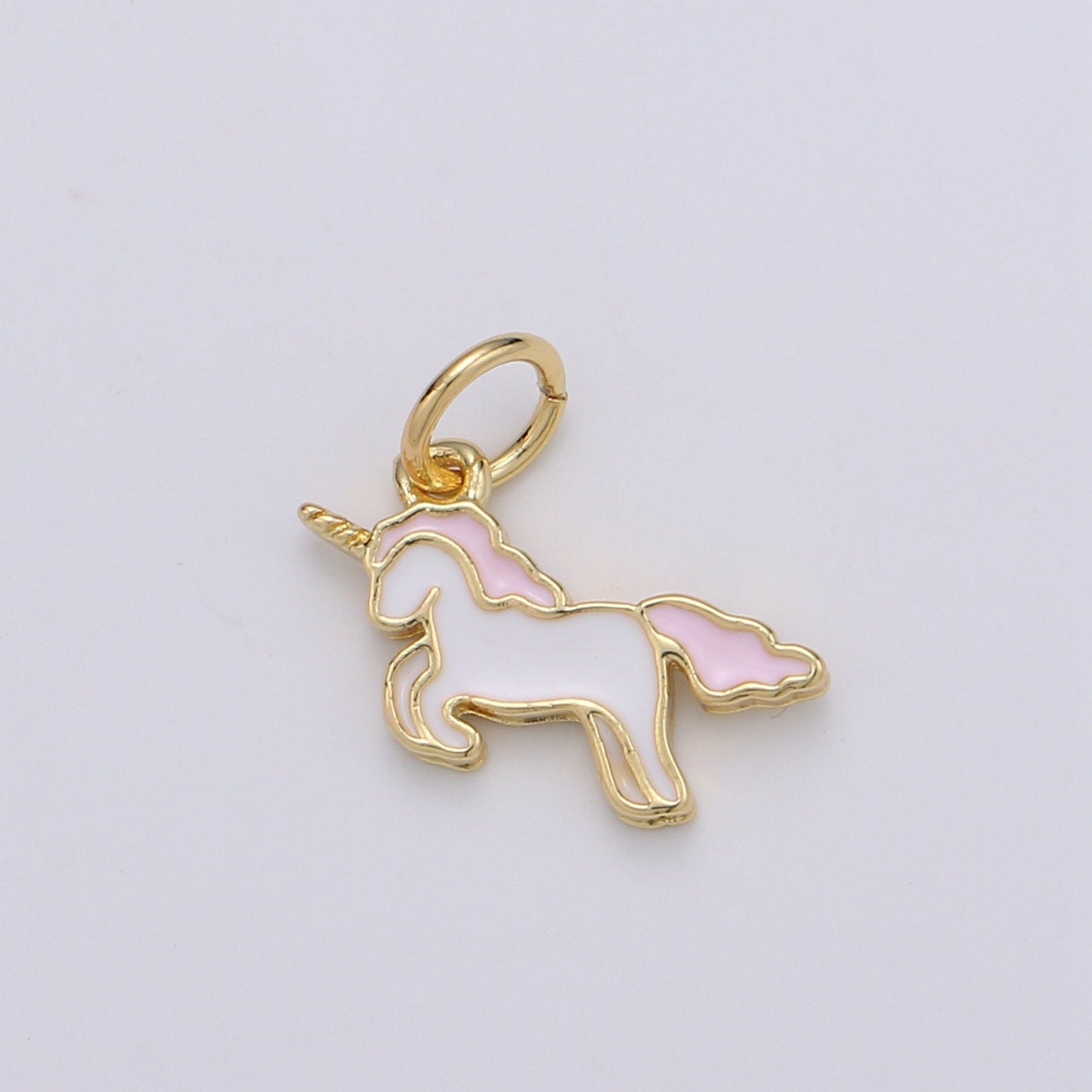 Pink Enamel Pony Charm, Gold Enamel Horse Charms, Unicorn Charm, Dainty Animal charm for Bracelet Necklace Earring Component D764