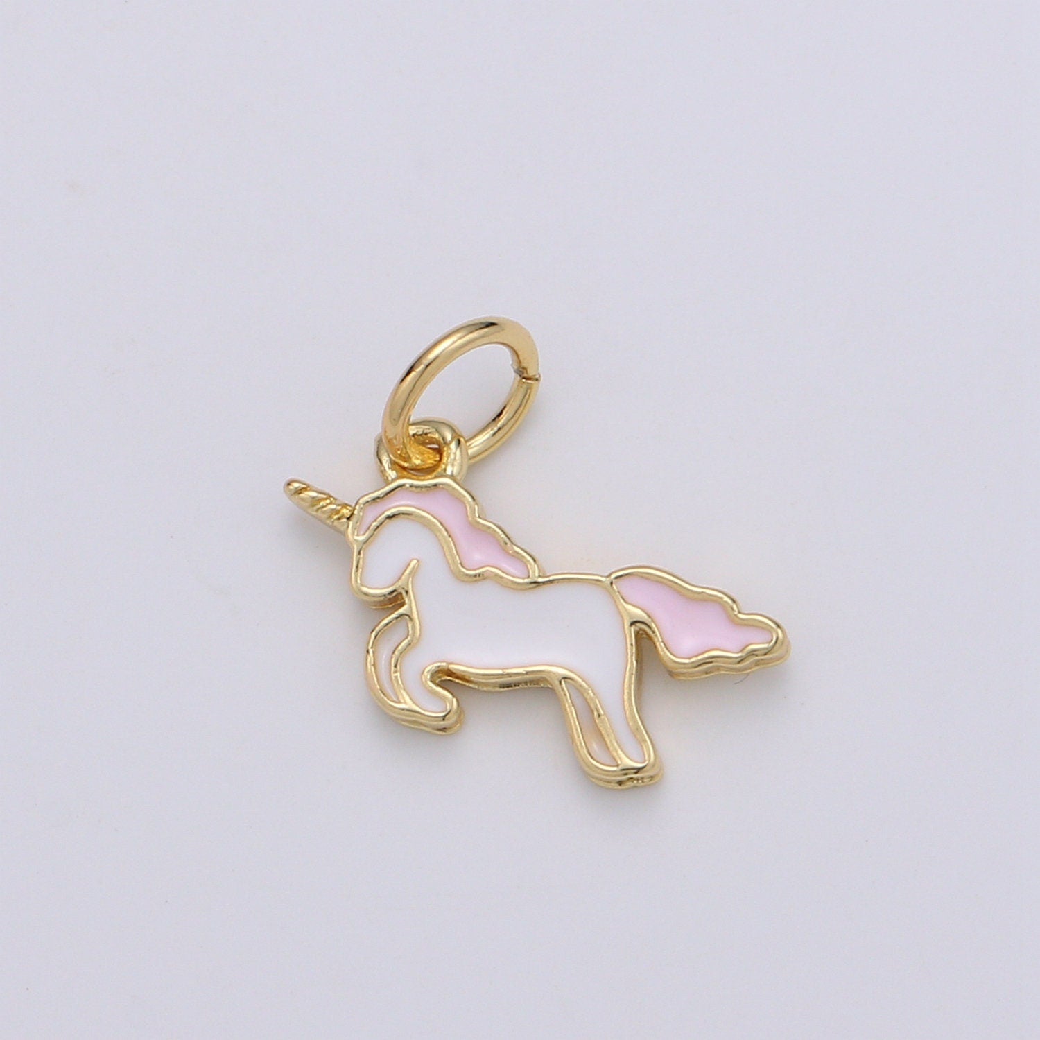 Pink Enamel Pony Charm, Gold Enamel Horse Charms, Unicorn Charm, Dainty Animal charm for Bracelet Necklace Earring Component D764