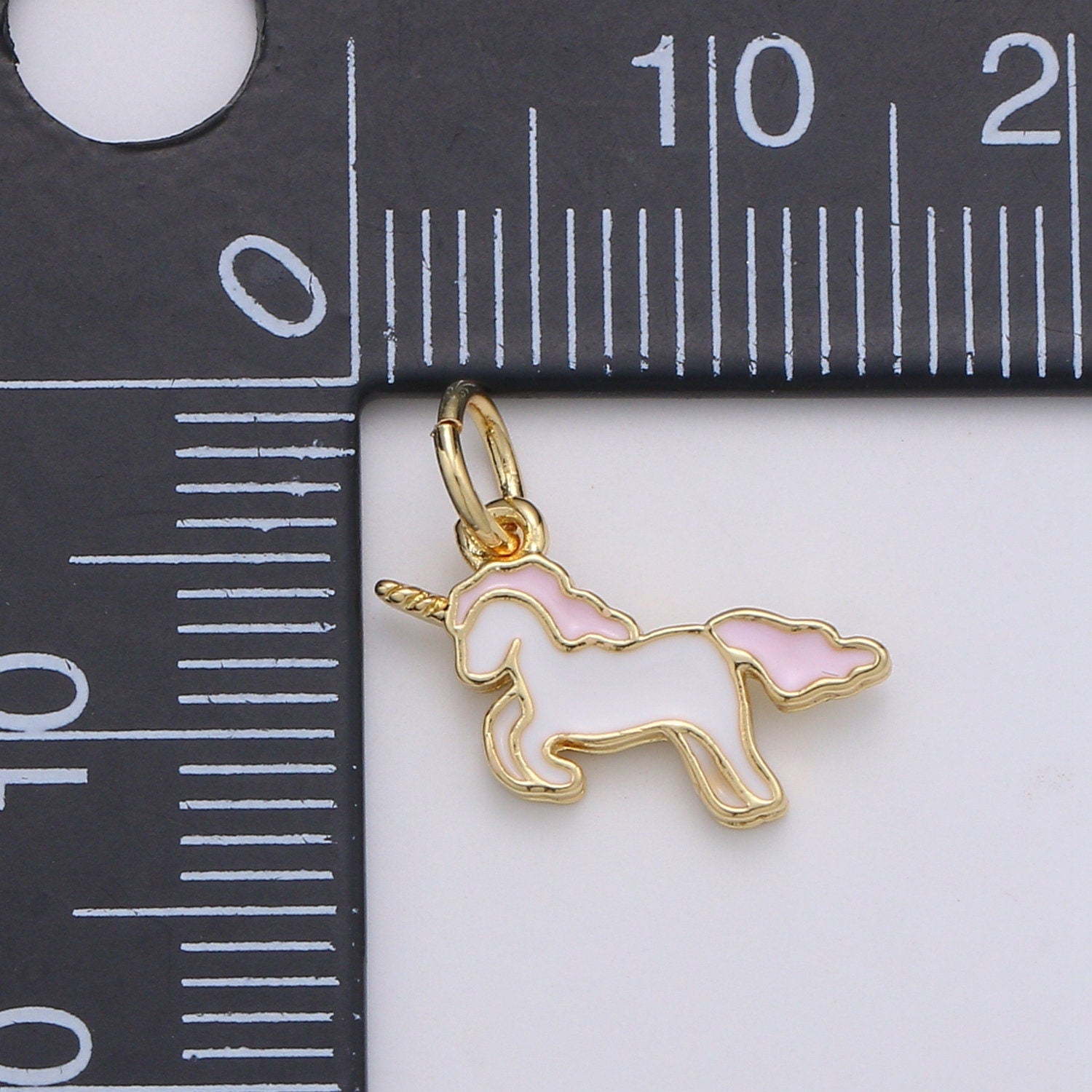Pink Enamel Pony Charm, Gold Enamel Horse Charms, Unicorn Charm, Dainty Animal charm for Bracelet Necklace Earring Component D764