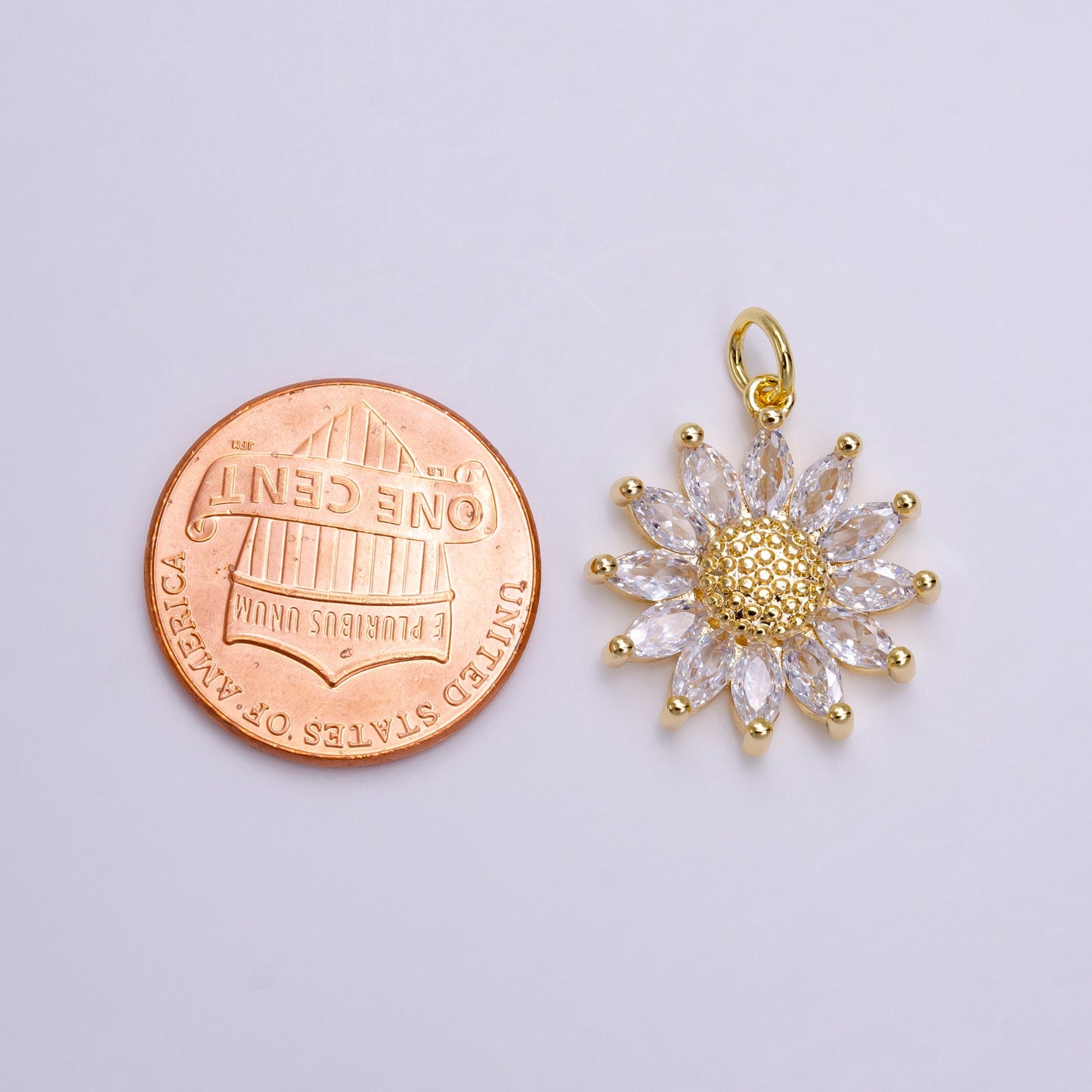 Gold Sunflower Pave CZ Charm, Marquise cut Cubic Dainty Sun Flower Charm petite Charm Floral Jewelry Inspired for Bracelet Necklace Earring
