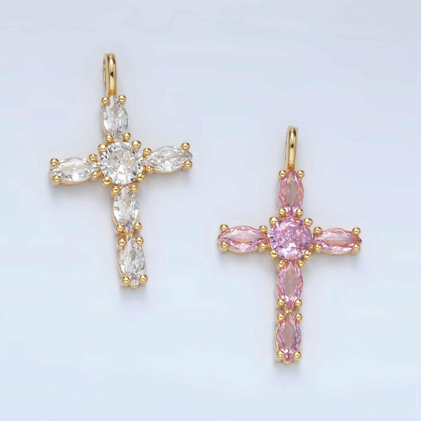 Pink Marquise CZ Cross Pendant Pink Cubic Zirconia Christian Catholic Charm Supply For Religious DIY Jewelry Making AA1367