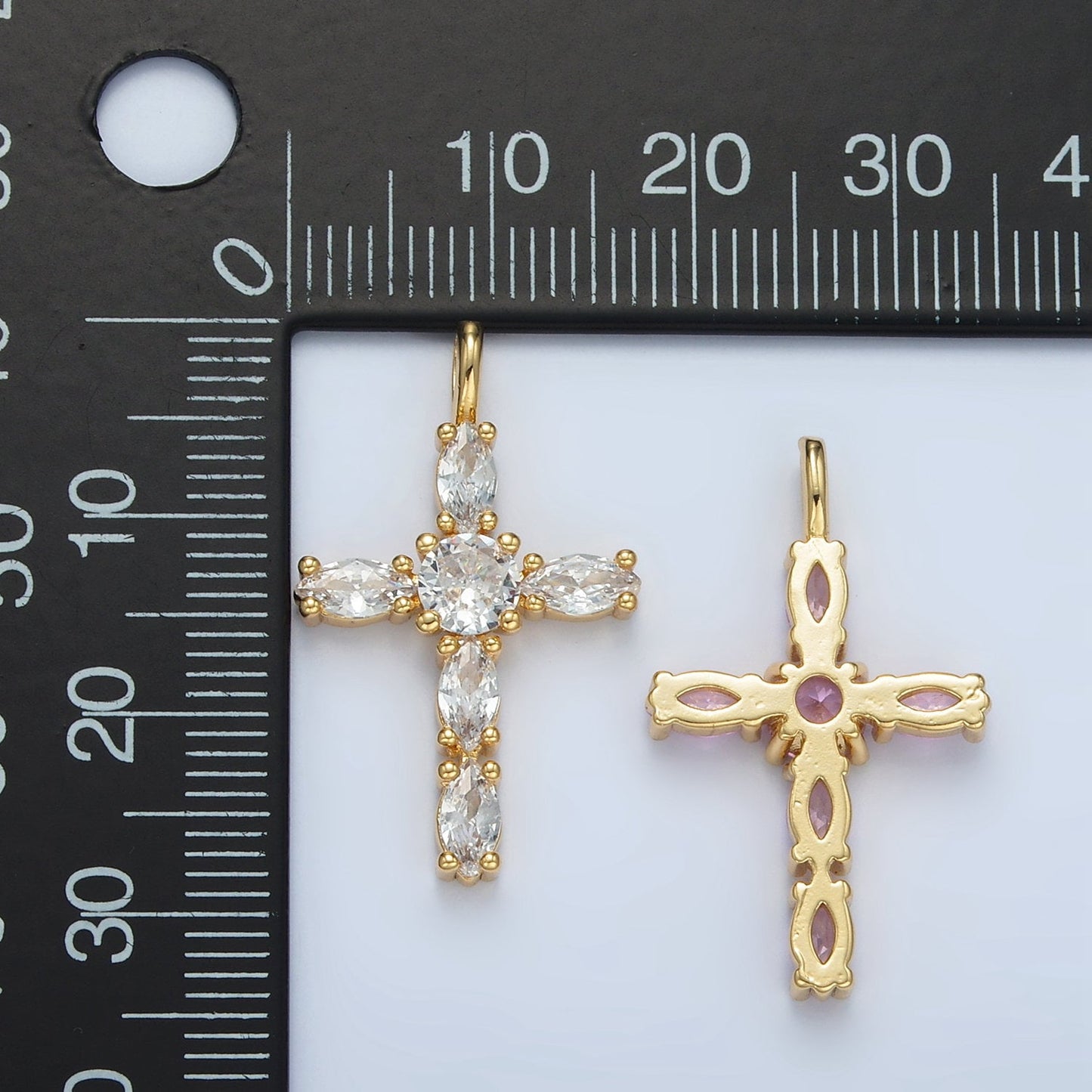 Pink Marquise CZ Cross Pendant Pink Cubic Zirconia Christian Catholic Charm Supply For Religious DIY Jewelry Making AA1367