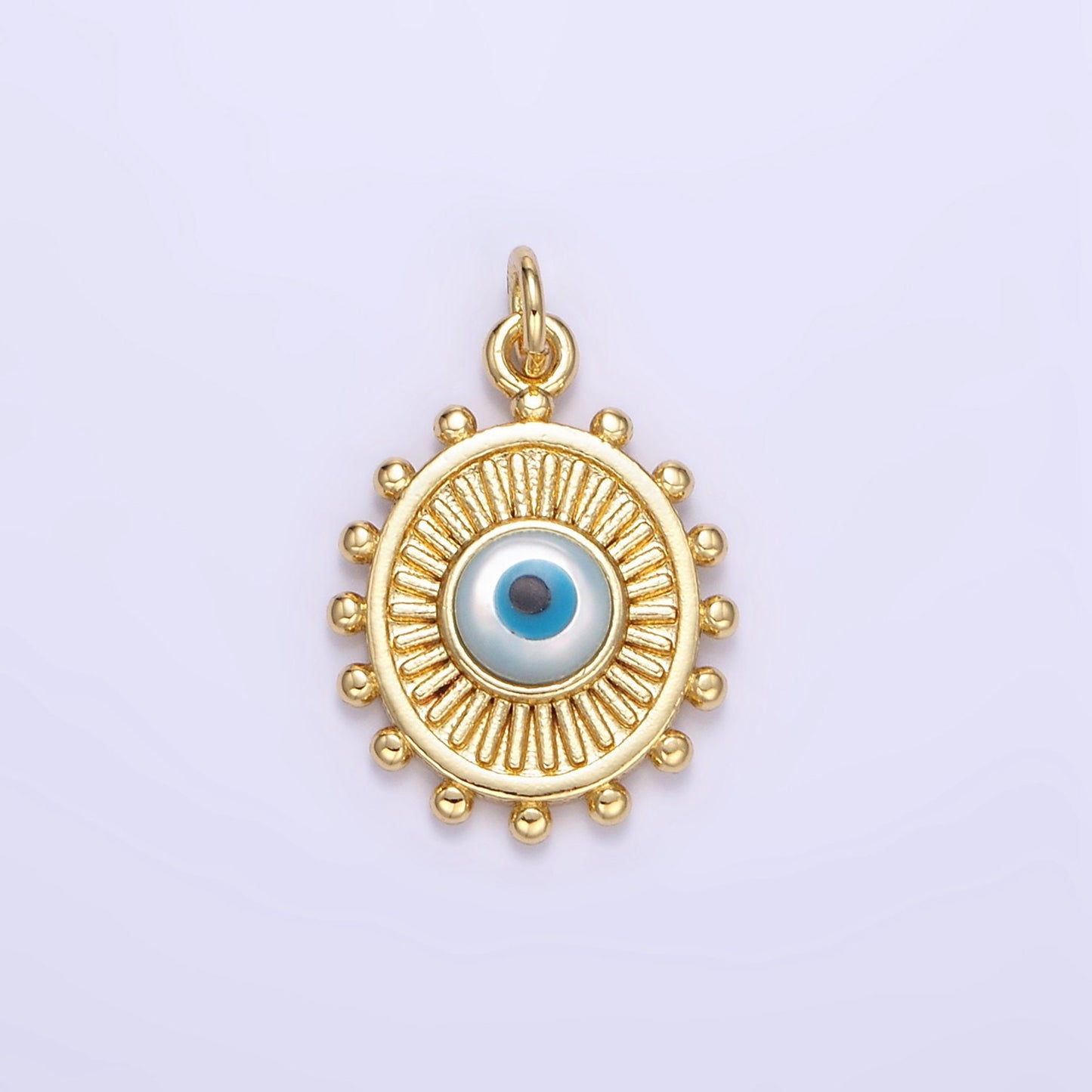 Gold Blue Evil Eye Oval Medallion Pendant 24K Gold Filled Amulet Eye of Ra Coin Charm | E364