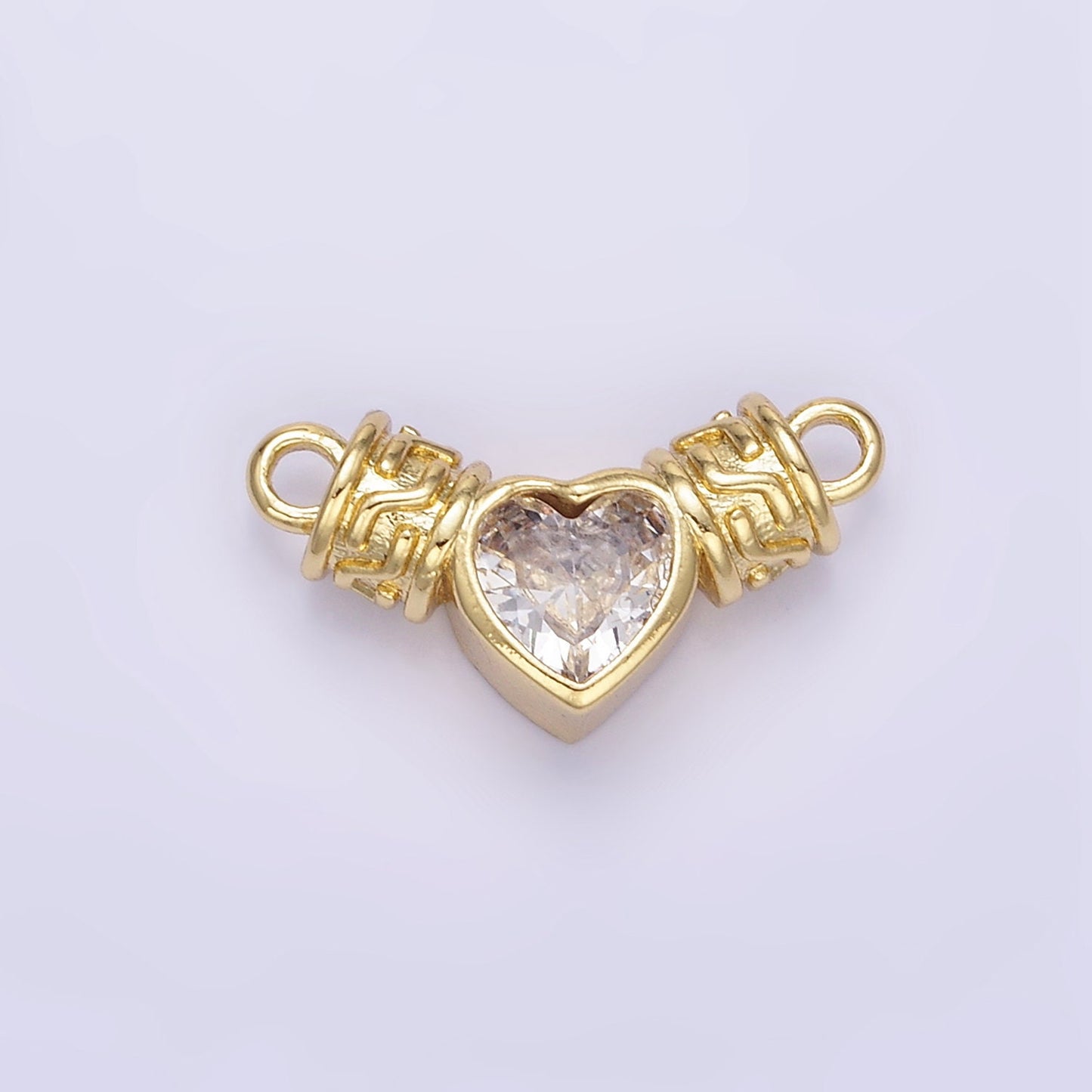 18K Gold Filled Clear CZ Heart Geometric Charm Connector | F169