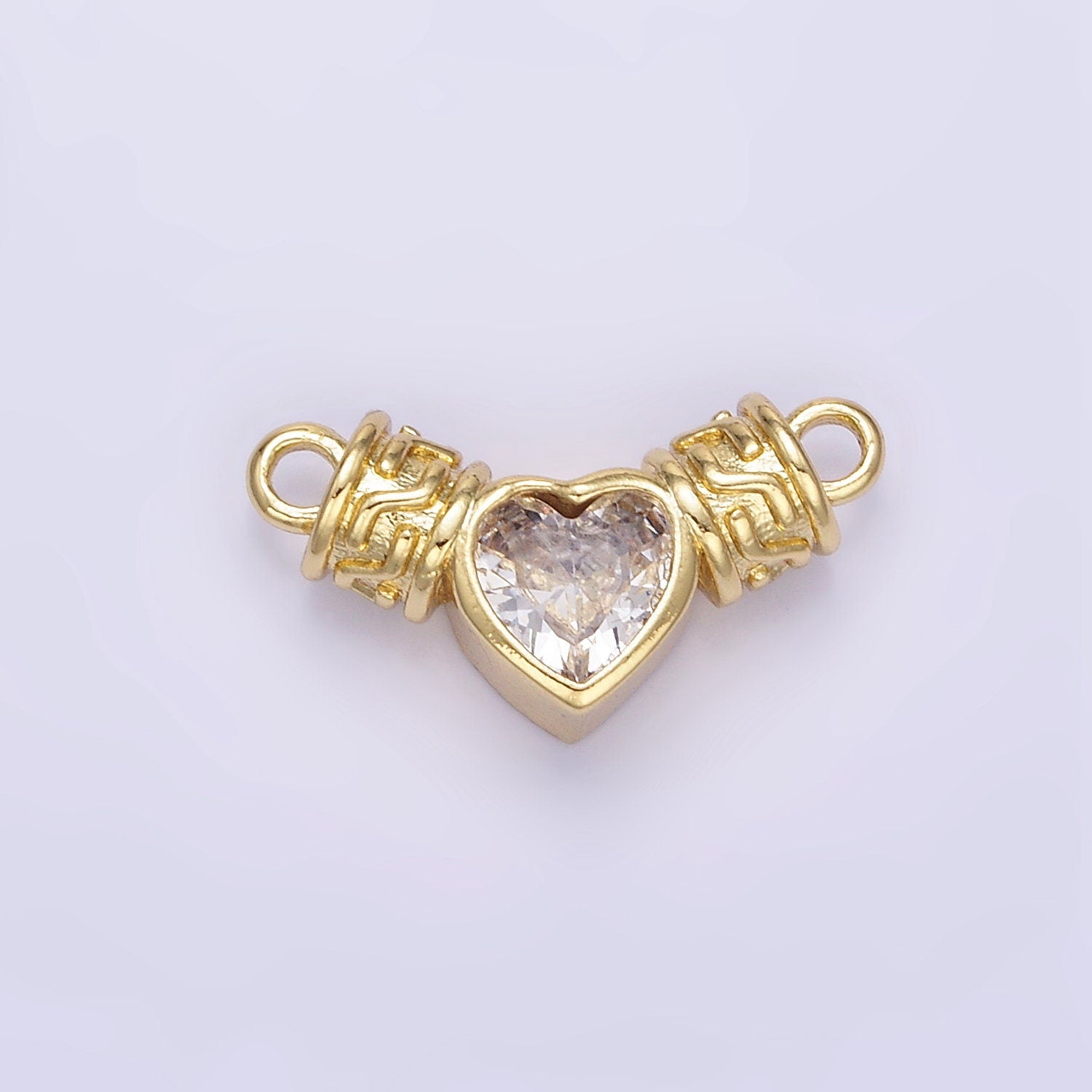 18K Gold Filled Clear CZ Heart Geometric Charm Connector | F169