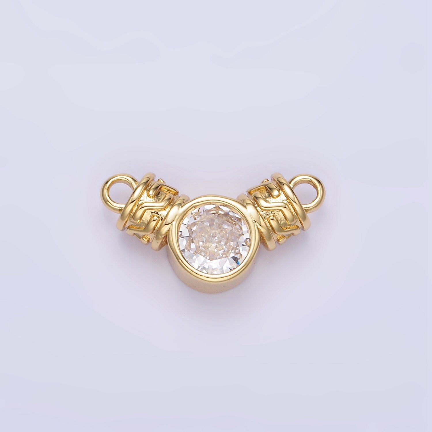 18K Gold Filled Clear CZ Round Geometric Charm Connector | F169