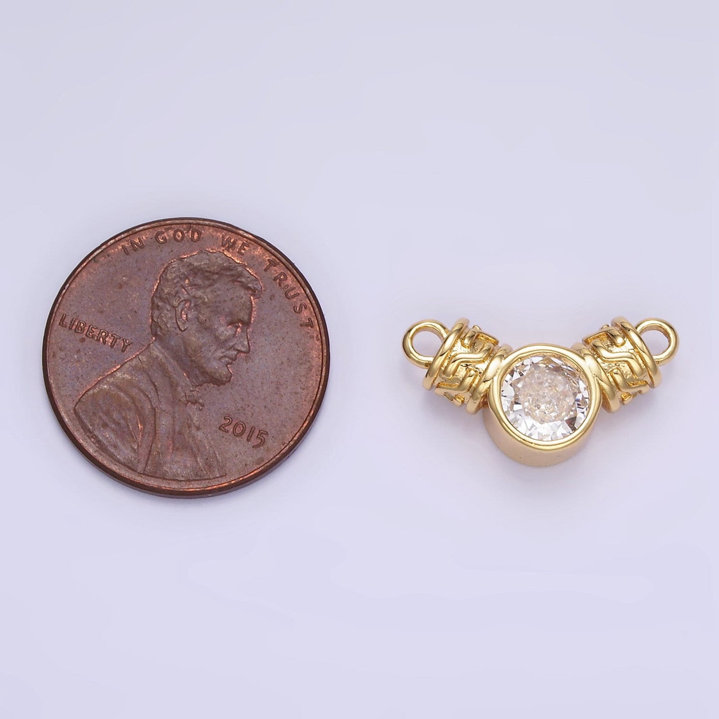 18K Gold Filled Clear CZ Round Geometric Charm Connector | F169
