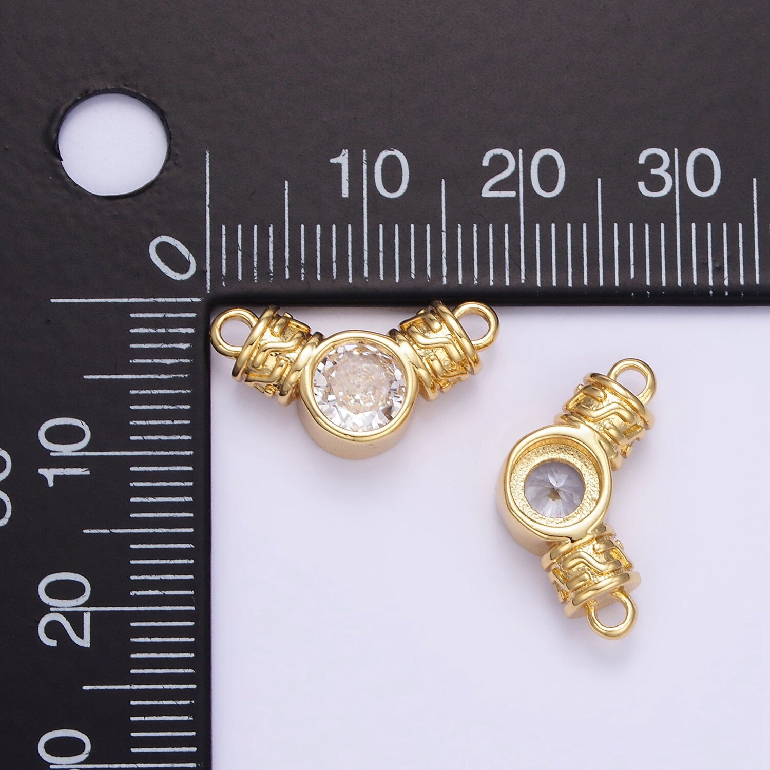 18K Gold Filled Clear CZ Round Geometric Charm Connector | F169