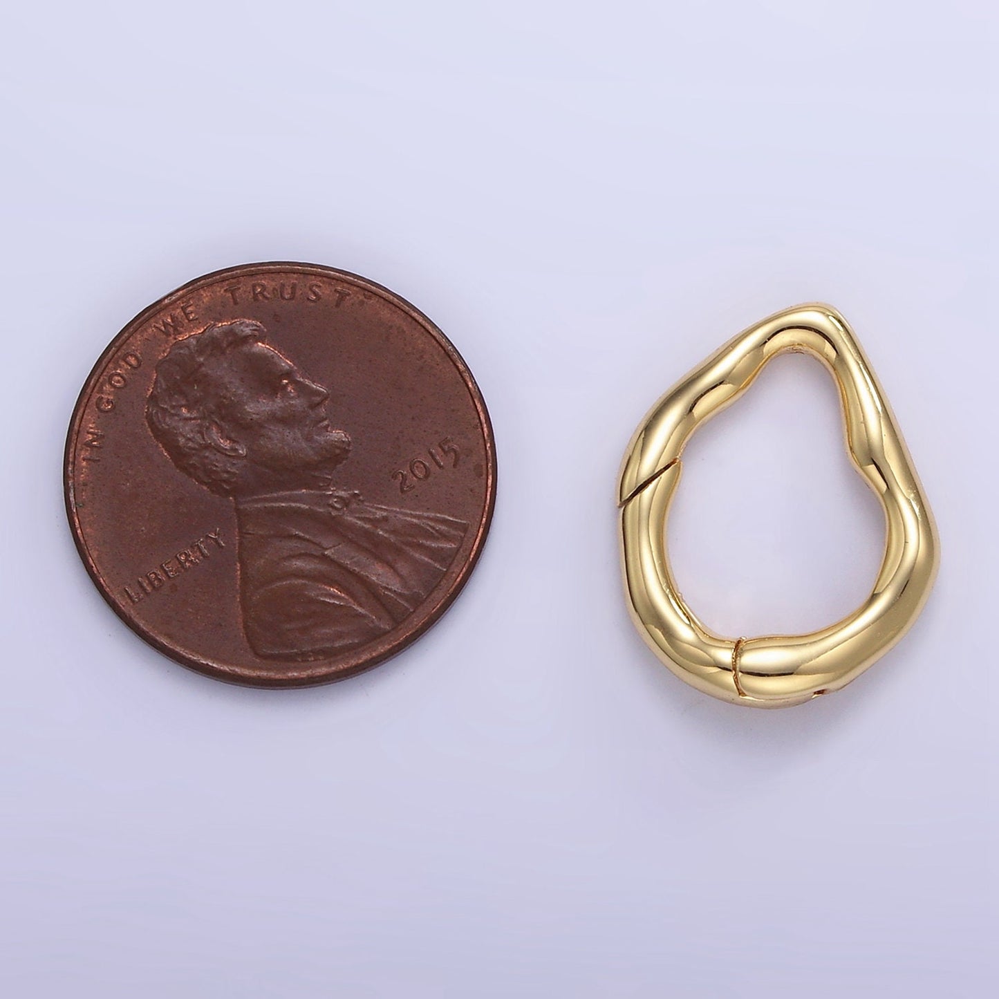 16K Gold Filled 18mm Abstract Hammered Push Spring Gate Ring for Charm Holder Findings | Z888