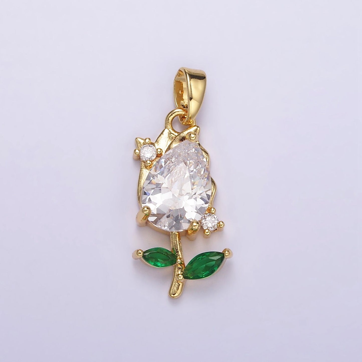 Mini 14K Gold Filled Tulip Charm CZ Purple Tulips Flower Buds Pendant Summer Floral Charm AA061