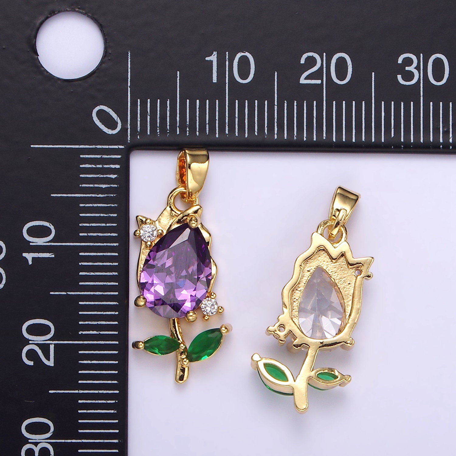 Mini 14K Gold Filled Tulip Charm CZ Purple Tulips Flower Buds Pendant Summer Floral Charm AA061