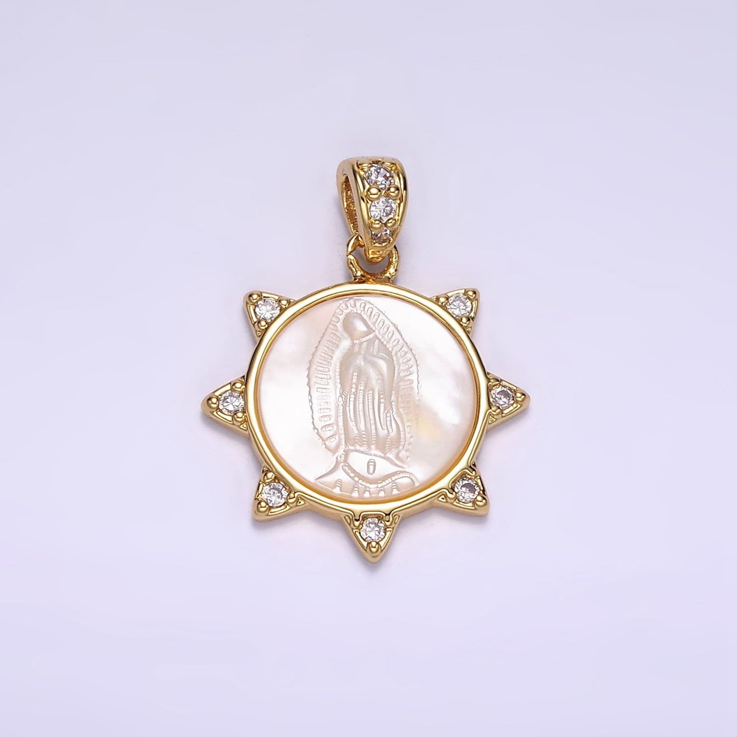 Gold Filled Virgin Mary Pendant Pearl Lady Guadalupe Medallion Charm Necklace Clear Cubic Micro Pave Cz for Religious jewelry making supply