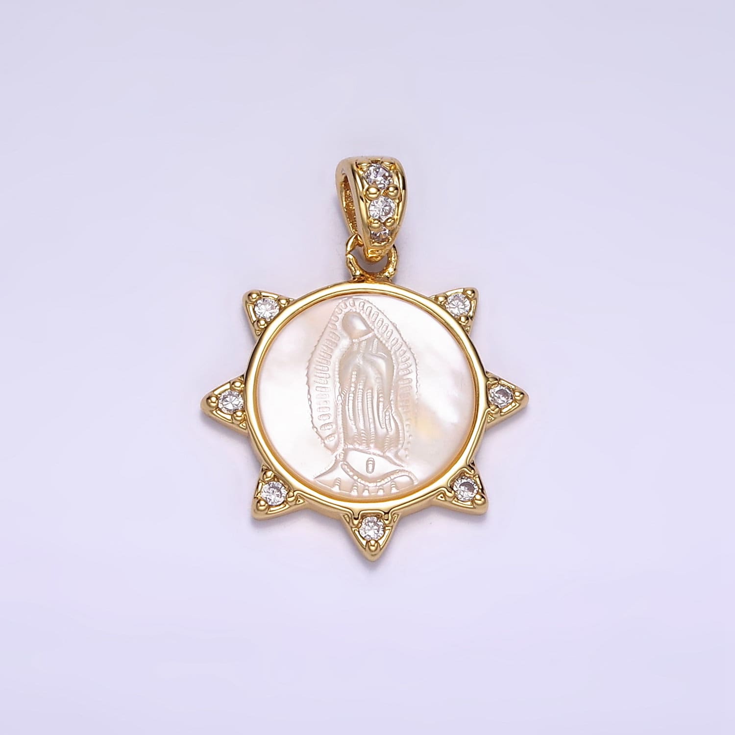 Gold Filled Virgin Mary Pendant Pearl Lady Guadalupe Medallion Charm Necklace Clear Cubic Micro Pave Cz for Religious jewelry making supply