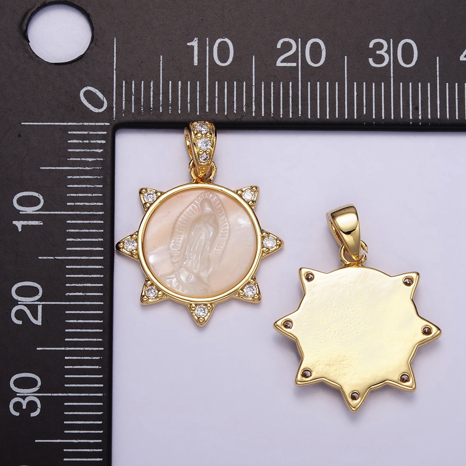 Gold Filled Virgin Mary Pendant Pearl Lady Guadalupe Medallion Charm Necklace Clear Cubic Micro Pave Cz for Religious jewelry making supply