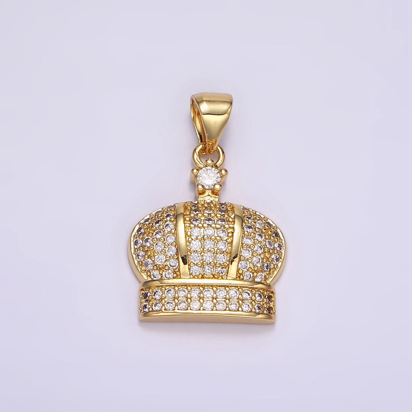 24K Gold Filled Dainty Duke, Prince Royal Crown Micro Pave Cubic Zirconia CZ Stones Pendant, Royalty Vintage Crown Design Charm | AA055