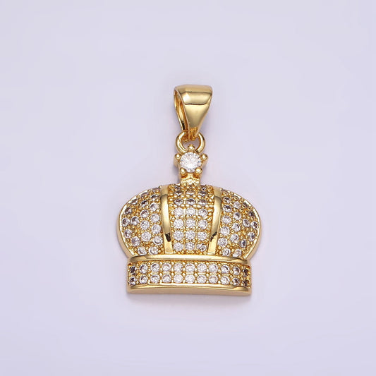 24K Gold Filled Dainty Duke, Prince Royal Crown Micro Pave Cubic Zirconia CZ Stones Pendant, Royalty Vintage Crown Design Charm | AA055
