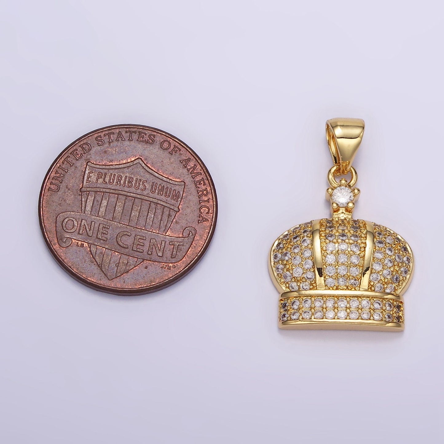 24K Gold Filled Dainty Duke, Prince Royal Crown Micro Pave Cubic Zirconia CZ Stones Pendant, Royalty Vintage Crown Design Charm | AA055