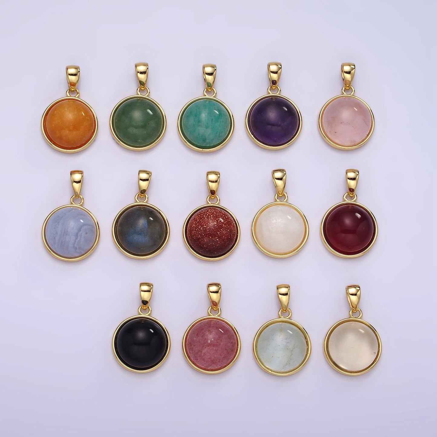 Gemstone Pendant Necklace Rose Quartz, Amethyst, Labradorite Green Jade Bezel Cut Dainty Birthstone Jewelry AA062
