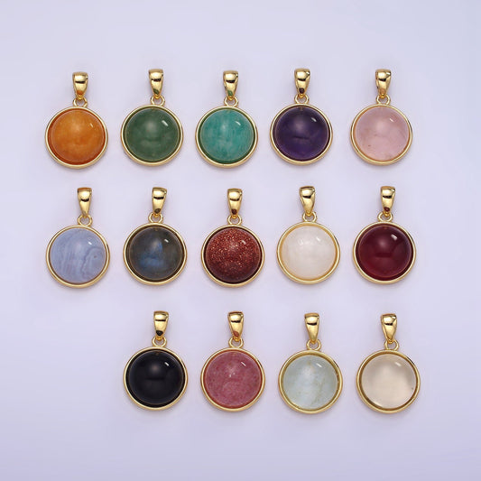 Gemstone Pendant Necklace Rose Quartz, Amethyst, Labradorite Green Jade Bezel Cut Dainty Birthstone Jewelry AA062