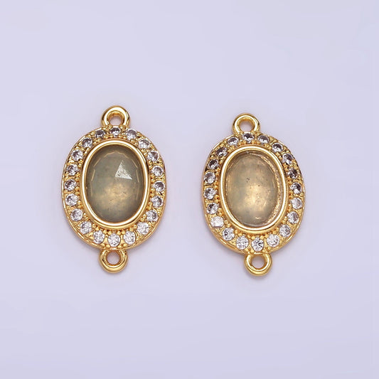 18K Gold Filled Labradorite Oval Gemstone Bezel Connector | F159