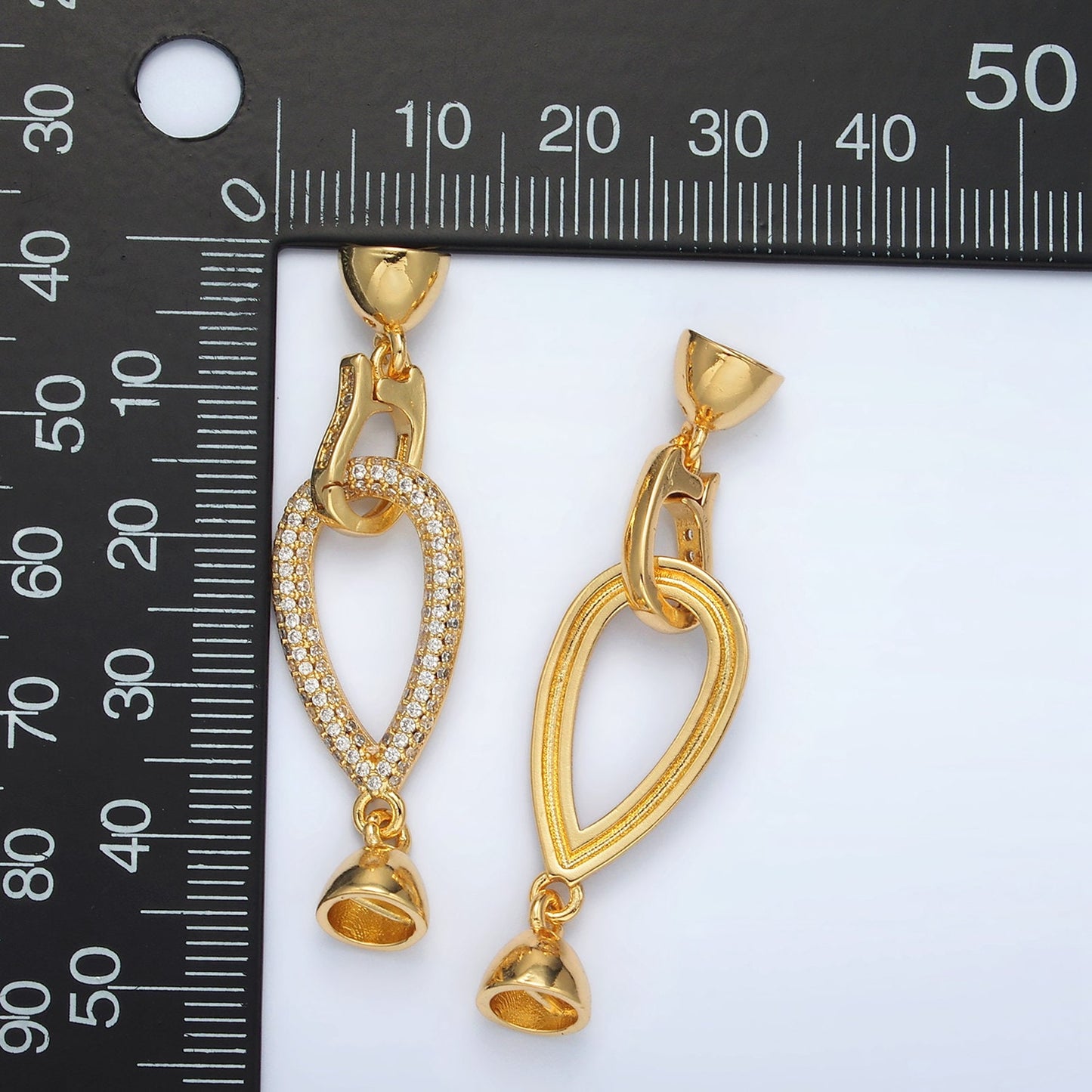 Gold Filled Open Teardrop Fold Over Clasps CZ Paved Connector Supply | Z-829