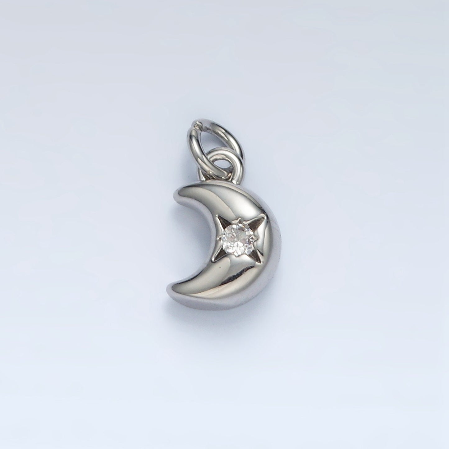Gold Filled Mini Crescent Moon W/ CZ in Gold & Silver | AG-935