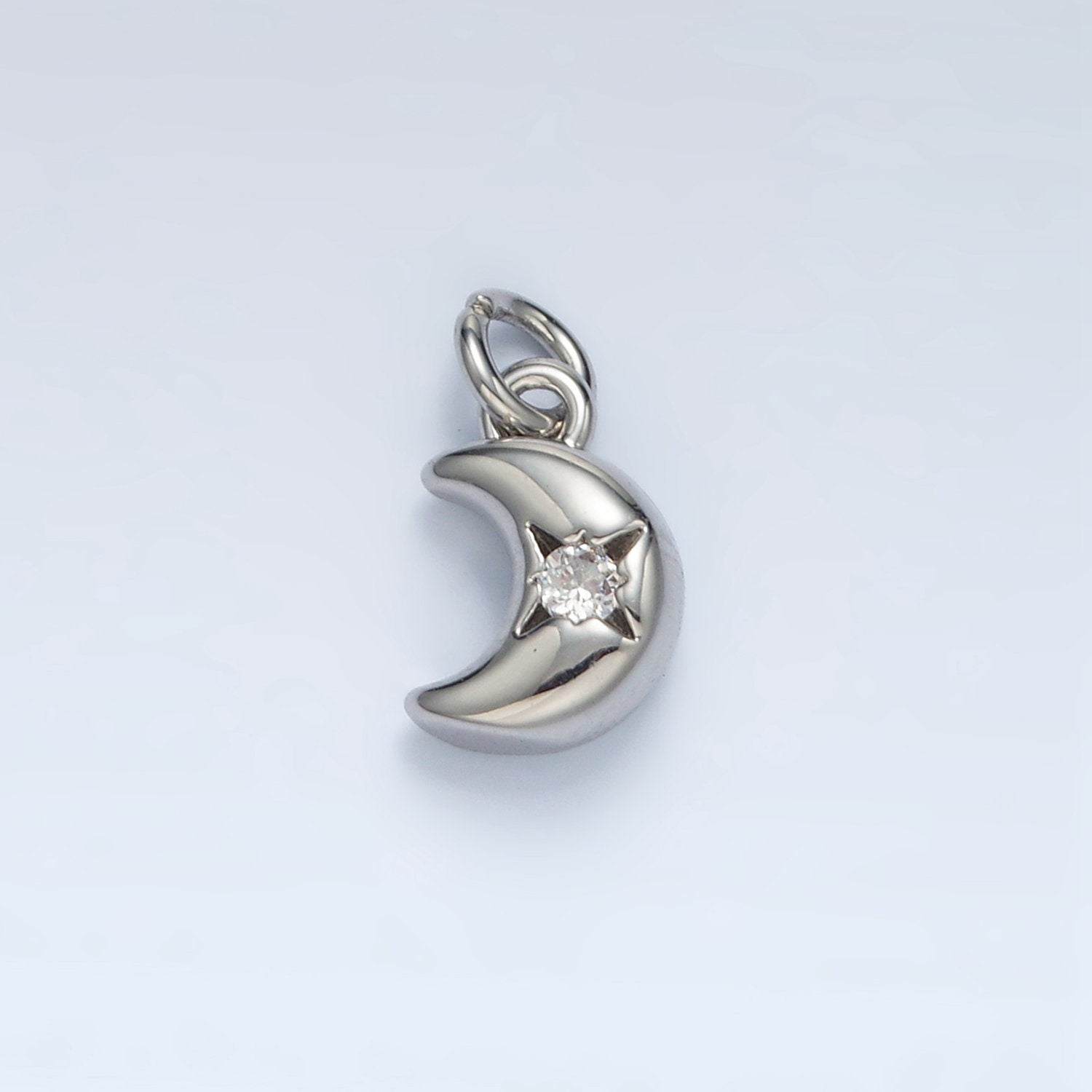 Gold Filled Mini Crescent Moon W/ CZ in Gold & Silver | AG-935