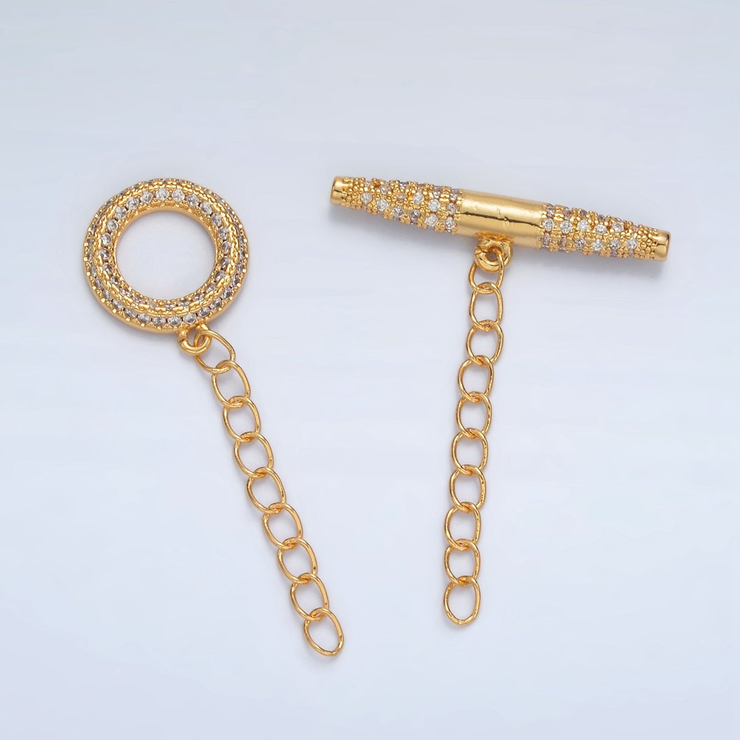 Gold Round Cubic Cz Style Round Micro Pave CZ Stones Toggle Clasp Bracelet Necklace Jewelry Clasps 24K Gold Filled OT Clasp | Z847