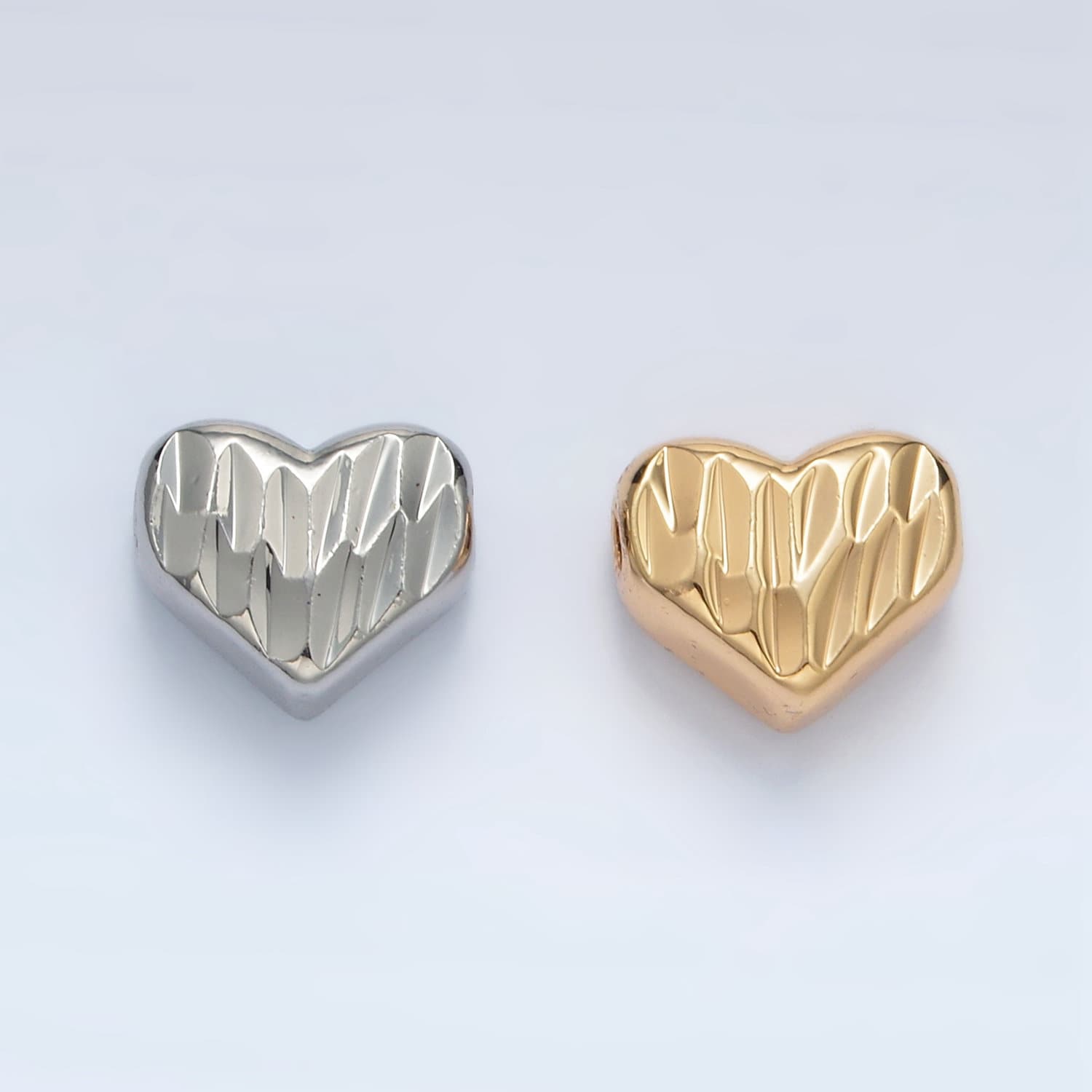 Gold Filled Dented Heart 9mm Bead in Gold and Silver | B-353