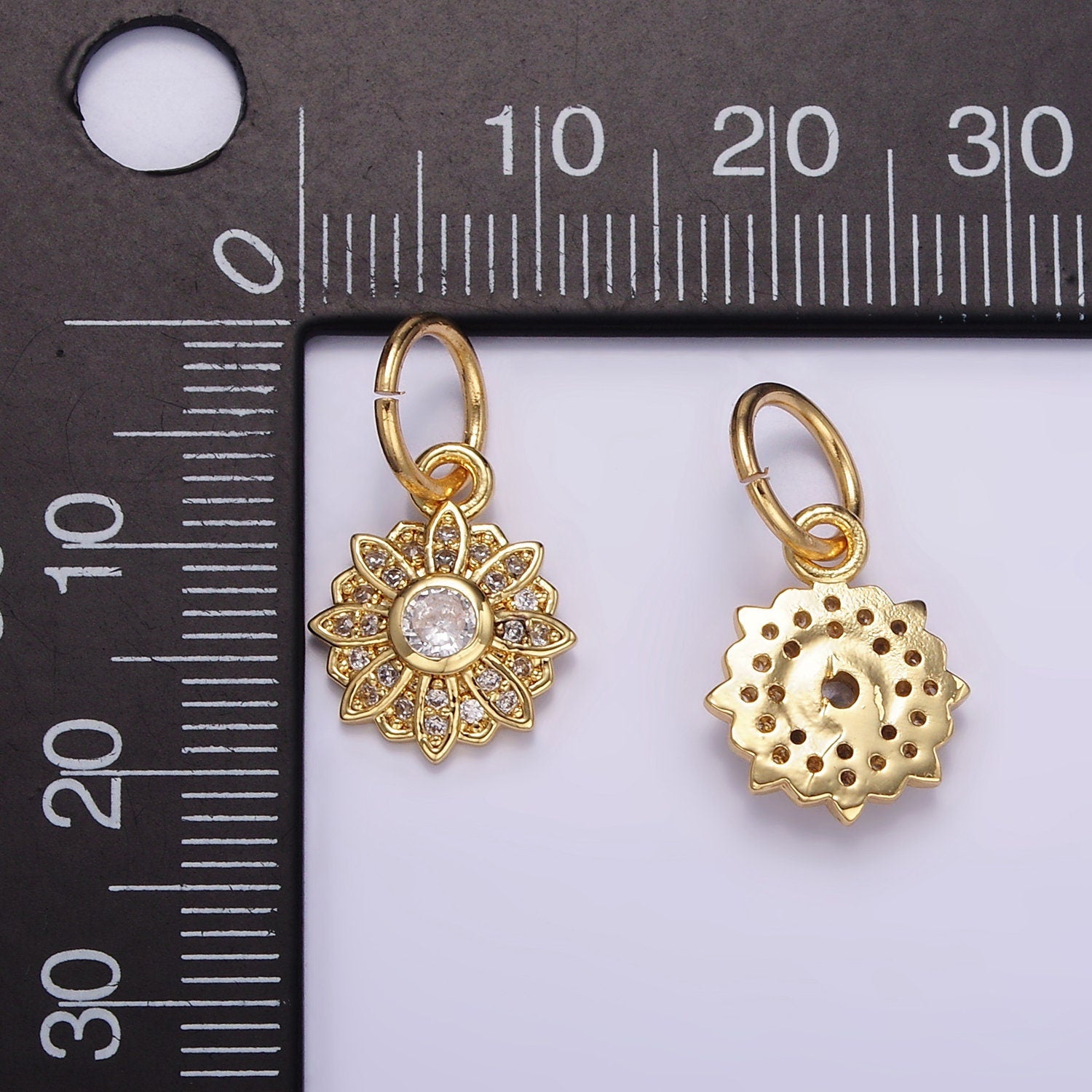 24K Gold Filled Micro Paved CZ Flower Charm Sun Flower Pendant | D616