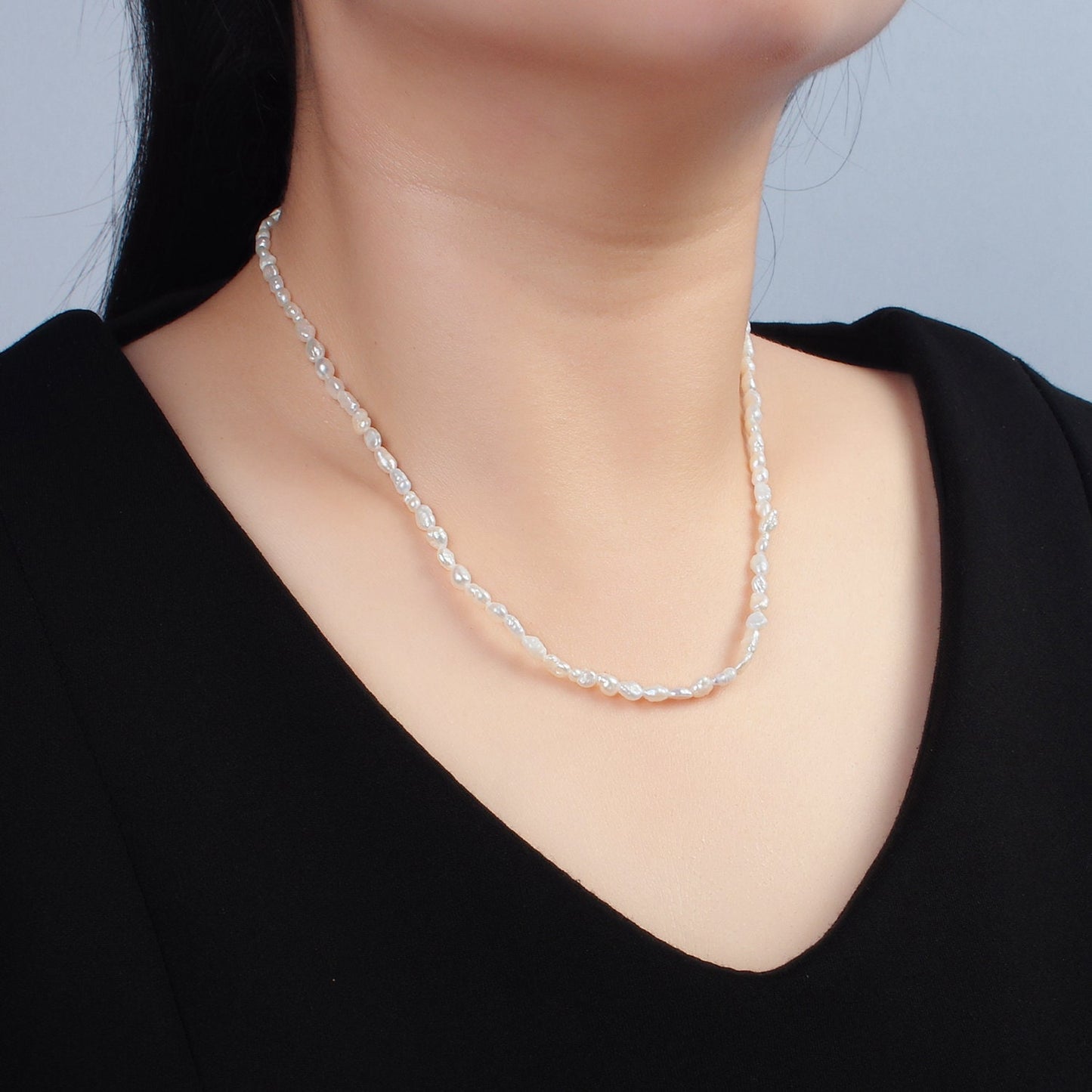 Classic White Rice Pearl Necklace Fresh Water Mother of Pearl Chain Necklace Beaded Gold Clasp WA-2539