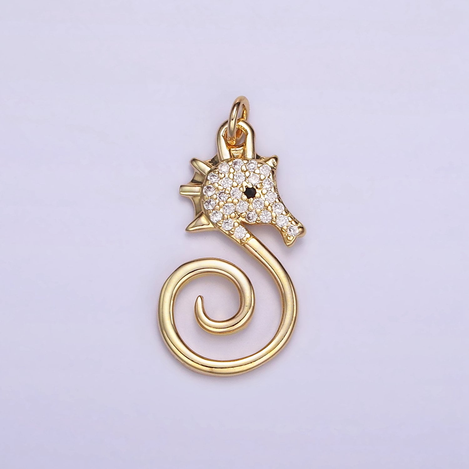 Gold Minimalistic Sea Horse Pendant 18K Gold Filled Cute CZ Seahorse Charm, Animal Under the Sea Pendant | M119